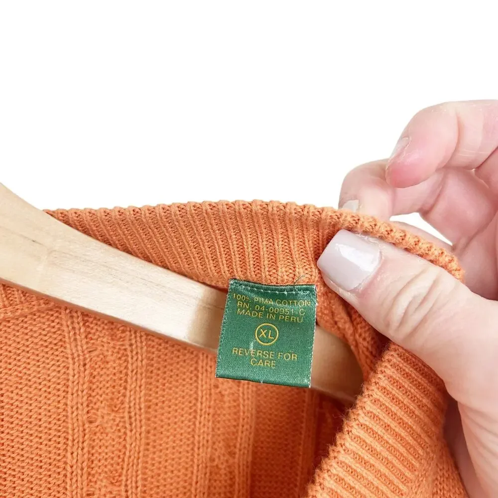 Peru Unlimited Orange Pima Cotton Cable Knit Sweater Sz XL